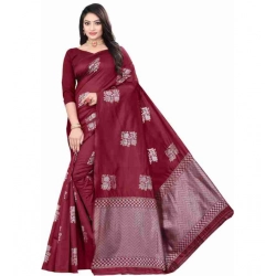 Women's Soft Lichi Silk Printed Saree With Unstitched Blouse 5.5Mtr (Maroon)