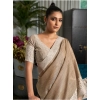 Women's Linen Printed Saree With Unstitched Blouse 5.5Mtr (Beige) Women's Linen Printed Saree With Unstitched Blouse 5.5Mtr (Beige)