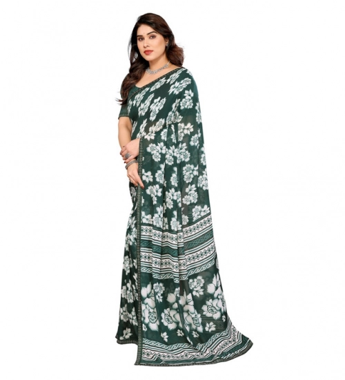 Women's Georgette Printed Saree With Unstitched Blouse 5.5Mtr (Green)