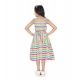 Girl's Cotton Striped Sleeve Less Squre Neck Dress (Multicolor)