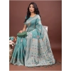 Women's Linen Cotton Printed Saree With Unstitched Blouse 5.5Mtr (Sea Green) Women's Linen Cotton Printed Saree With Unstitched Blouse 5.5Mtr (Sea Green)