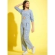 Girl's Cotton Printed 3-4th Sleeve Jumpsuit (Blue - White) Girl's Cotton Printed 3-4th Sleeve Jumpsuit (Blue - White)