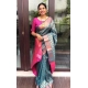 Women's Litchi silk Printed Saree With Unstitched Blouse (Blue) Women's Litchi silk Printed Saree With Unstitched Blouse (Blue)