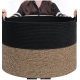 Cotton 16x14 Inch Pack of 1 Storage Basket For Clothes (Black- Beige Black)