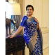 Women's Litchi silk Printed Saree With Unstitched Blouse (Blue)