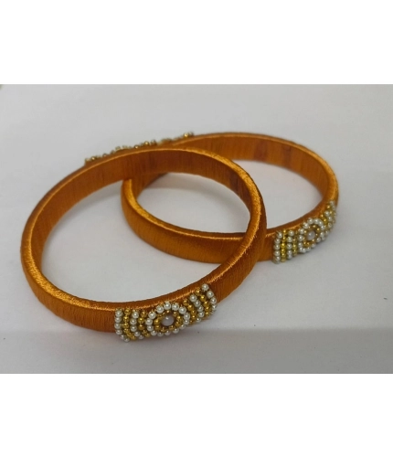 Women's Plastic Silk Thread Bangles (Light Brown, Size: 2.1)