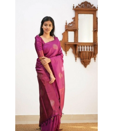 Women's Litchi silk Printed Saree With Unstitched Blouse (Dark Pink)