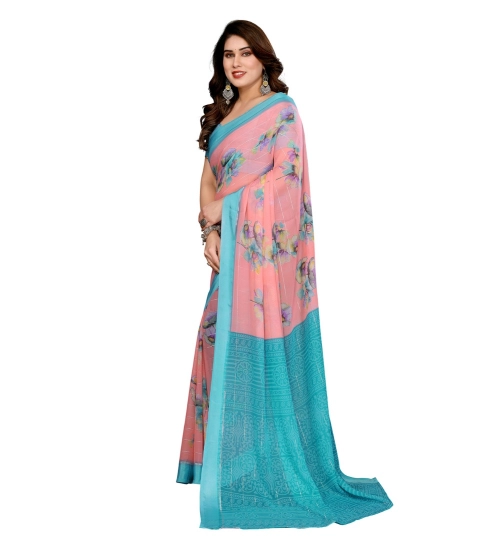 Women's Georgette Printed Saree With Unstitched Blouse 5.5Mtr (Pink)
