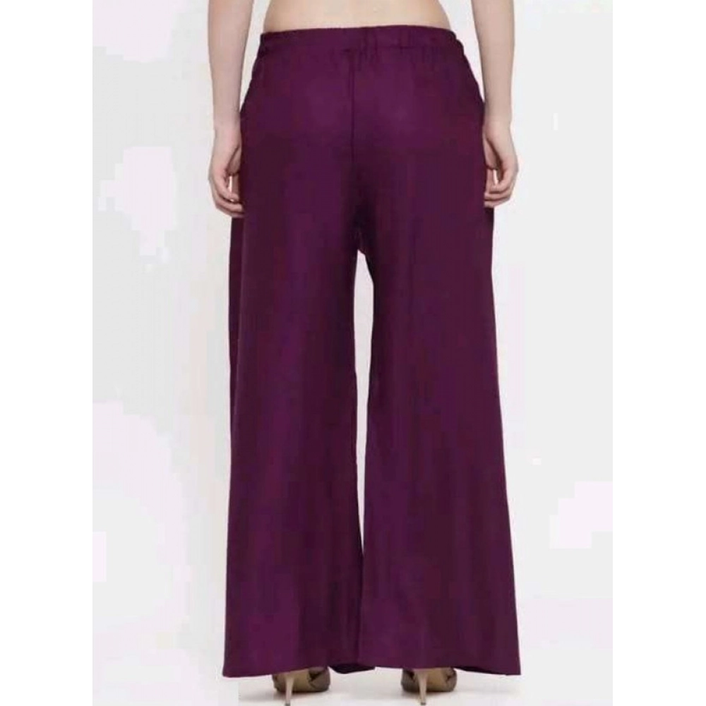 Dropship Women's Casual Rayon Solid Ankle Length Palazzo (Purple, Free Size)