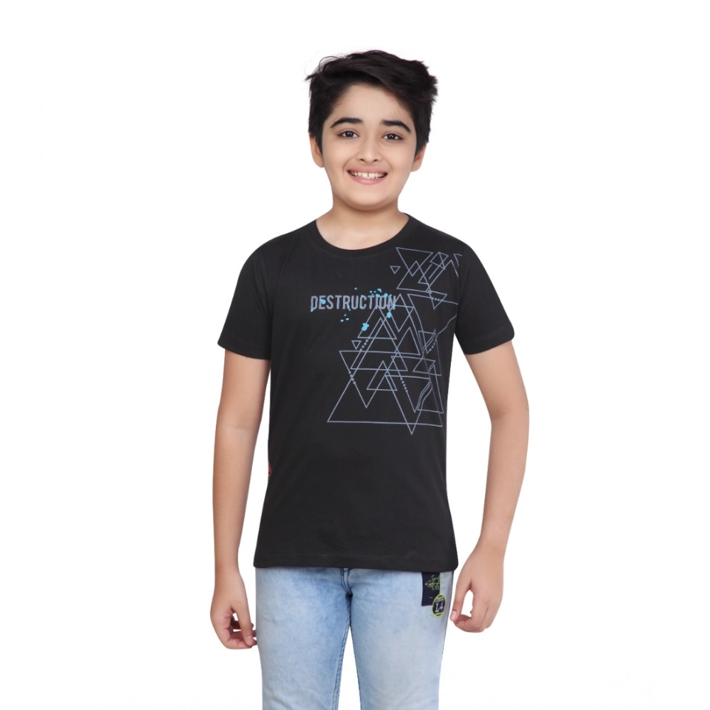 Boy's Cotton Grapic Printed Round Neck T-Shirt (Black) Boy's Cotton Grapic Printed Round Neck T-Shirt (Black)