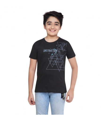 Boy's Cotton Grapic Printed Round Neck T-Shirt (Black)