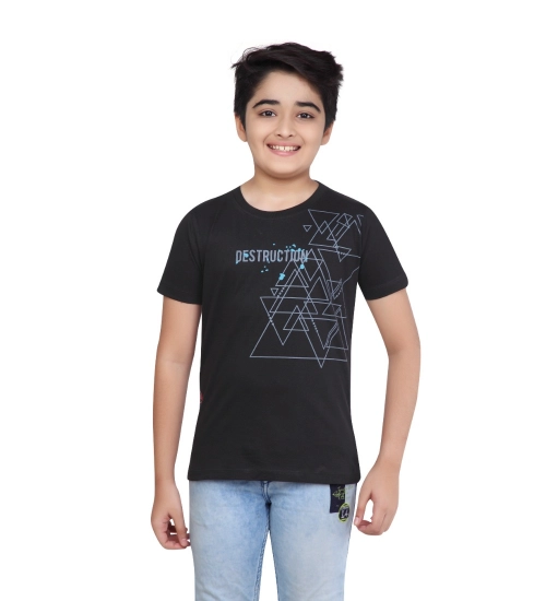 Boy's Cotton Grapic Printed Round Neck T-Shirt (Black)