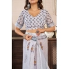 Women's Faux Linen Floral Print Ready to wear Saree With Unstitched Blouse 5.5Mtr (Off_White)