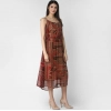 Women's Polyester Printed Shoulder Straps Dress (Maroon - Brown)