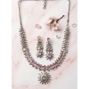 Women's Brass Silver Plated Necklace set (Pink)