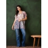 Women's Chiffon Printed Short Sleeves Shrug (White - Purple)