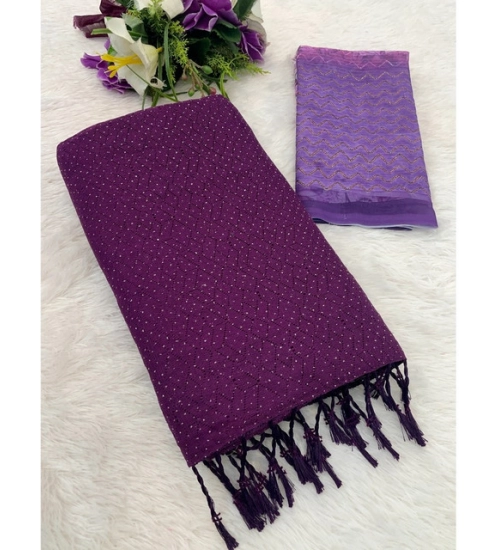 Women's Chiffon Zigzag lines Saree With Unstitched Blouse 5.5Mtr (Wine)