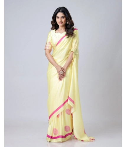 Women's Soft Crepe Silk Printed Ready To Wear Saree With Unstitched Blouse 5.5Mtr (Light Yellow) Women's Soft Crepe Silk Printed Ready To Wear Saree With Unstitched Blouse 5.5Mtr (Light Yellow)