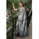Women's Polyester Printed Saree With Unstitched Blouse 5.5 Mtr (Grey)