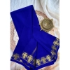 Women's Crepe Chit Pallu Solid Saree With Unstitched Blouse 5.5Mtr (Navy Blue)