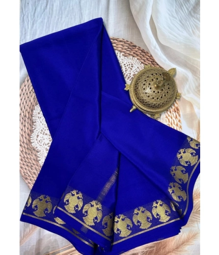 Women's Crepe Chit Pallu Solid Saree With Unstitched Blouse 5.5Mtr (Navy Blue)