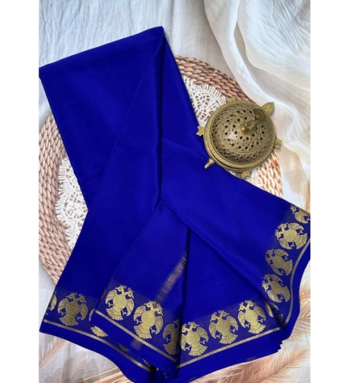 Women's Crepe Chit Pallu Solid Saree With Unstitched Blouse 5.5Mtr (Navy Blue)