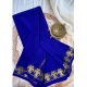 Women's Crepe Chit Pallu Solid Saree With Unstitched Blouse 5.5Mtr (Navy Blue)