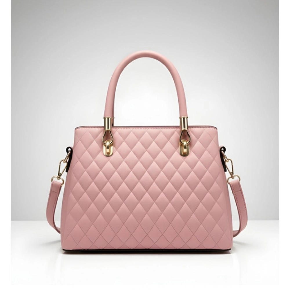 Women's PU Leather Solid Shoulder Zipper Handbag (Pink)