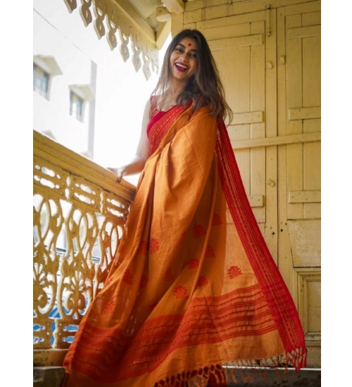 Women's Soft Lilan Printed Saree With Unstitched Blouse 5.5Mtr (Mustard )