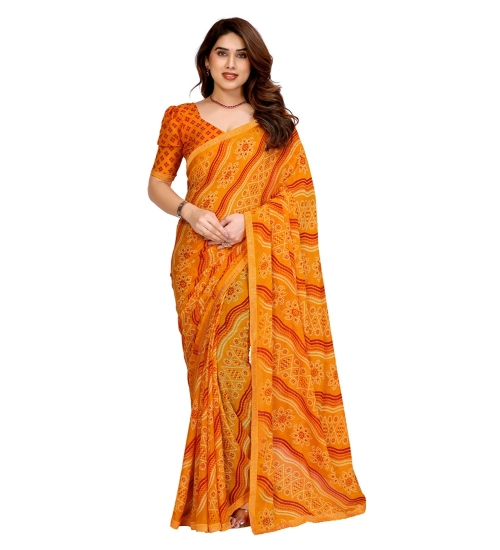 Women's Georgette Printed Saree With Unstitched Blouse 5.5Mtr (Yellow)