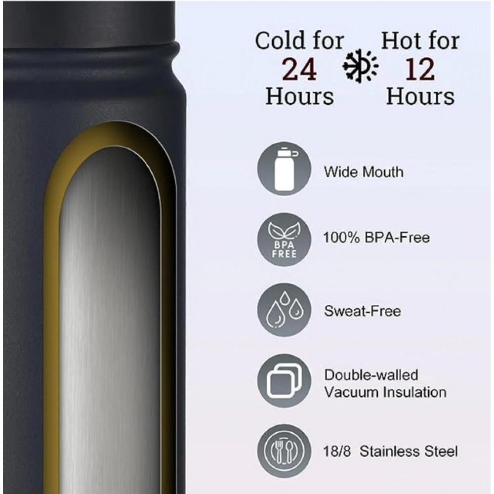 650 Ml Double Wall Insulated Stainless Steel Water Bottle With Flip Lid (Black)