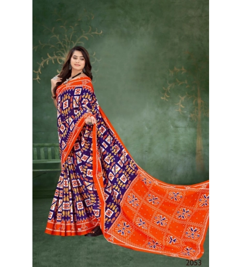 Women's Soft Pure Cotton Printed Saree With Unstitched Blouse 5.5Mtr (Orange)