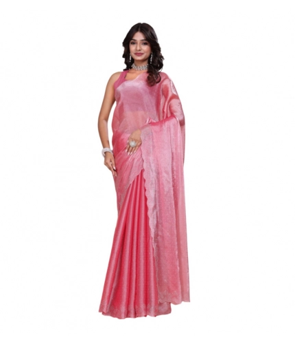 Women's Jimmy choo Embellished Bollywood Saree With Unstitched Blouse 5.5Mtr (Pink)