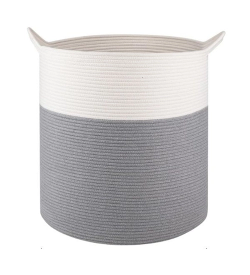 Cotton 12x14 Inch- 1 Pcs Storage Basket For Clothes (Gray-White)