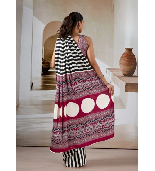 Women's Satin Crepe Printed Saree With Unstitched Blouse 5.5Mtr (Black)
