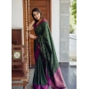 Dropship Women's Litchi silk Printed Saree With Unstitched Blouse (Dark Green)