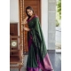 Women's Litchi silk Printed Saree With Unstitched Blouse (Dark Green) Women's Litchi silk Printed Saree With Unstitched Blouse (Dark Green)