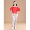 Girl's Cotton Lycra Floral Elasticated Jeggings (White-Pink) Girl's Cotton Lycra Floral Elasticated Jeggings (White-Pink)