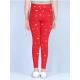Girl's Cotton Lycra Printed Elasticated Leggings (Red)