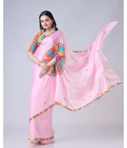 Women's Soft Crepe Silk Printed Ready To Wear Saree With Unstitched Blouse 5.5Mtr (Pink)
