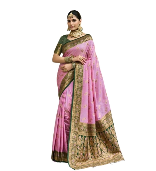 Women's Silk Blend Booti Work Ready to wear Saree With Unstitched Blouse 5.5Mtr (LightPink)