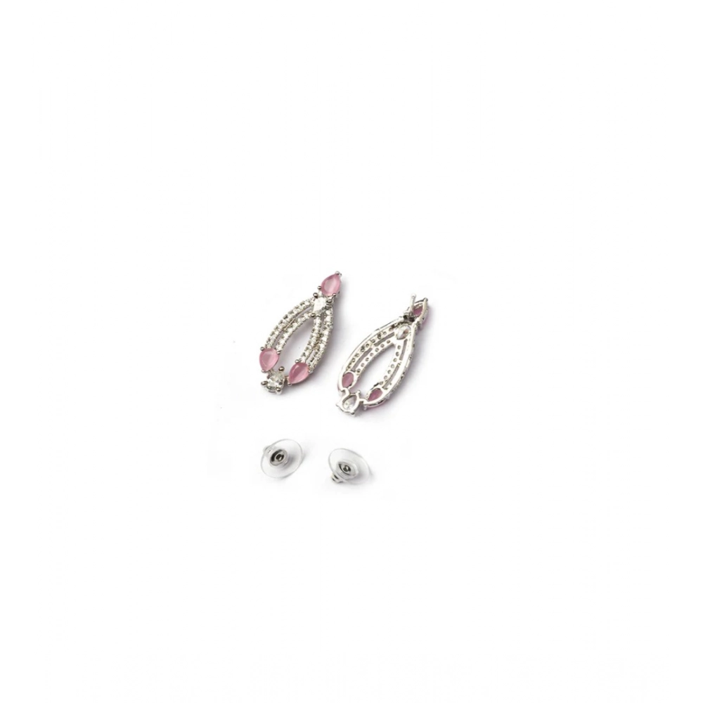 Women's Brass Silver Plated Necklace set (Pink)