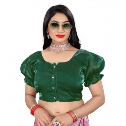 Women's Jimmy Solid Designer Neck Elastic Sleeve Readymade Blouse (Green 38 , Alterable up to 42)-PID65829