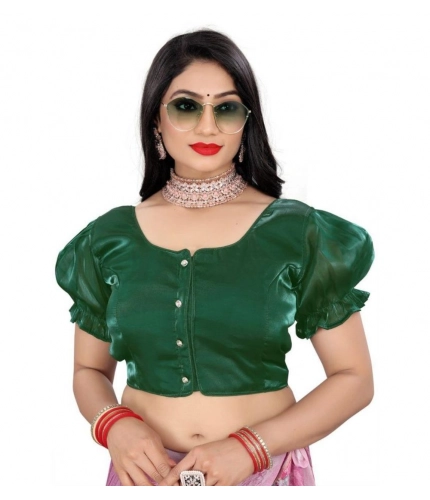 Women's Jimmy Solid Designer Neck Elastic Sleeve Readymade Blouse (Green 38 , Alterable up to 42)-PID65829