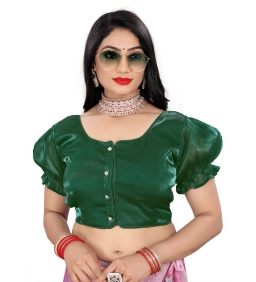Women's Jimmy Solid Designer Neck Elastic Sleeve Readymade Blouse (Green 38 , Alterable up to 42)-PID65829