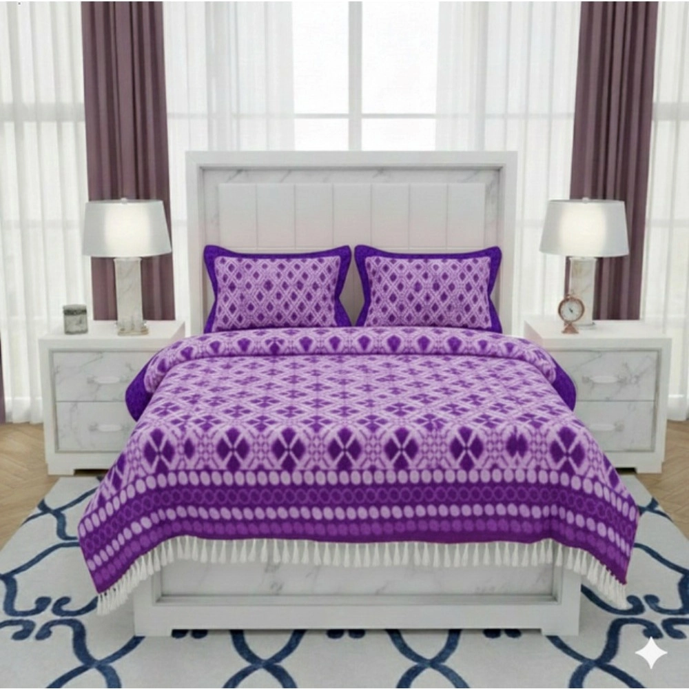 Fleece Geometric Double Polar Warm Bedsheet with 2 Pillow Cover (Purple) Fleece Geometric Double Polar Warm Bedsheet with 2 Pillow Cover (Purple)