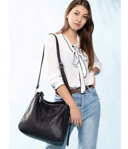 Women's PU Leather Zipper Handbag (Black)