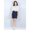 Girl's Denim Solid Buttoned Skirt (Navy Blue)