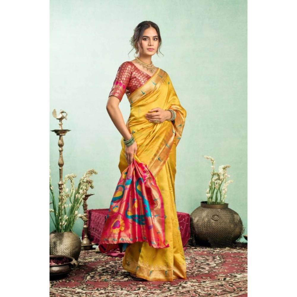 Women's Silk Blend Woven Saree With Unstitched Blouse 5.5 Mtr (Mustard)