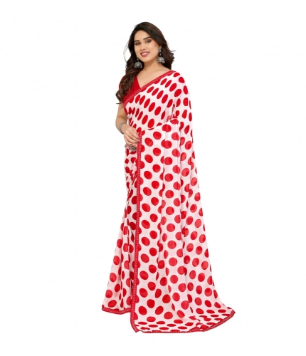 Women's Georgette Printed Saree With Unstitched Blouse 5.5Mtr (Red-White) Women's Georgette Printed Saree With Unstitched Blouse 5.5Mtr (Red-White)
